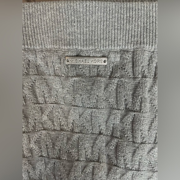 Michael Kors Size:L Women SWEATER SKIRT Metallic Silver Logo Knit Elastic Waist - Picture 6 of 10